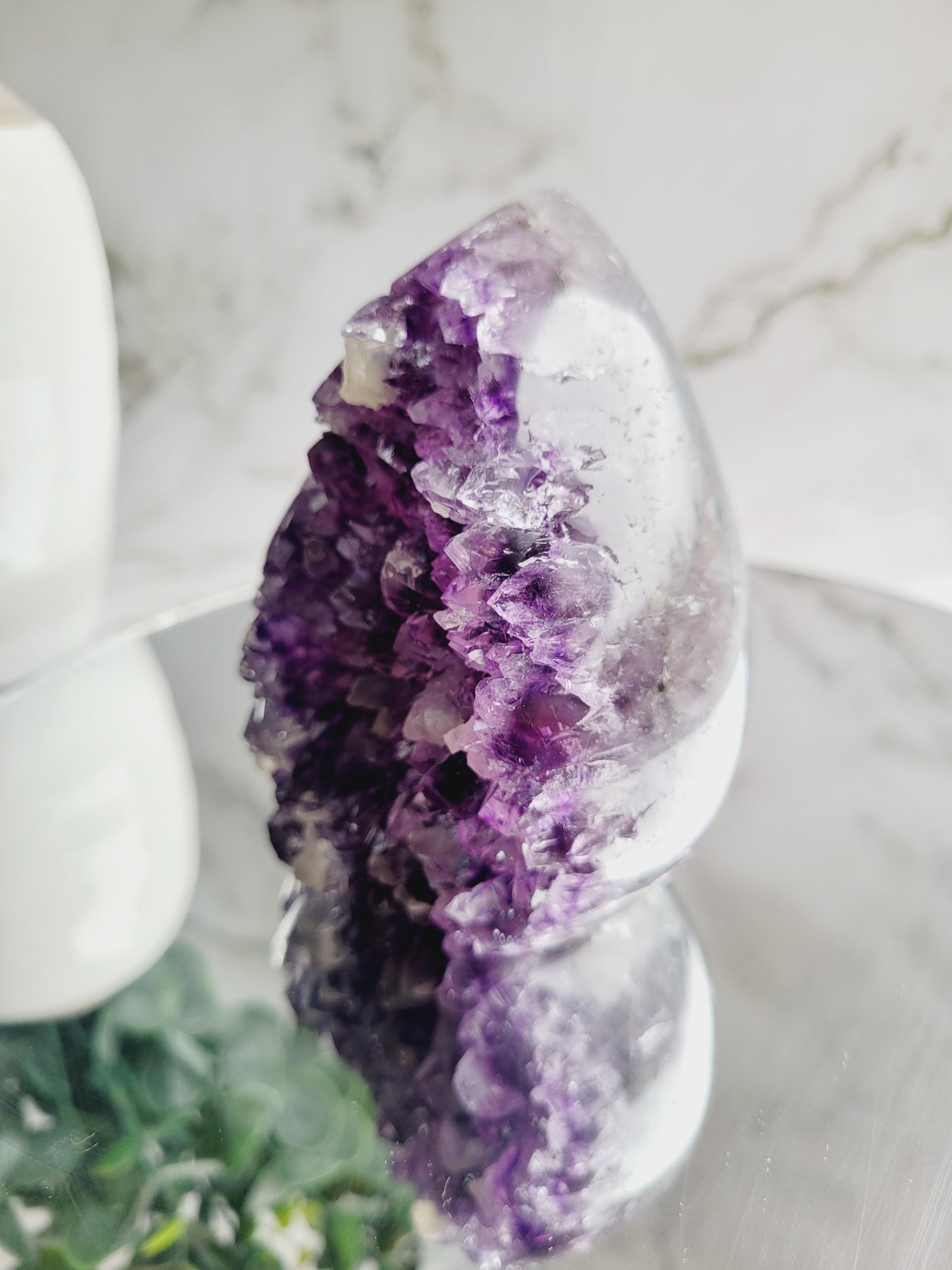 Druzy Amethyst, Calcite & Agate Flame