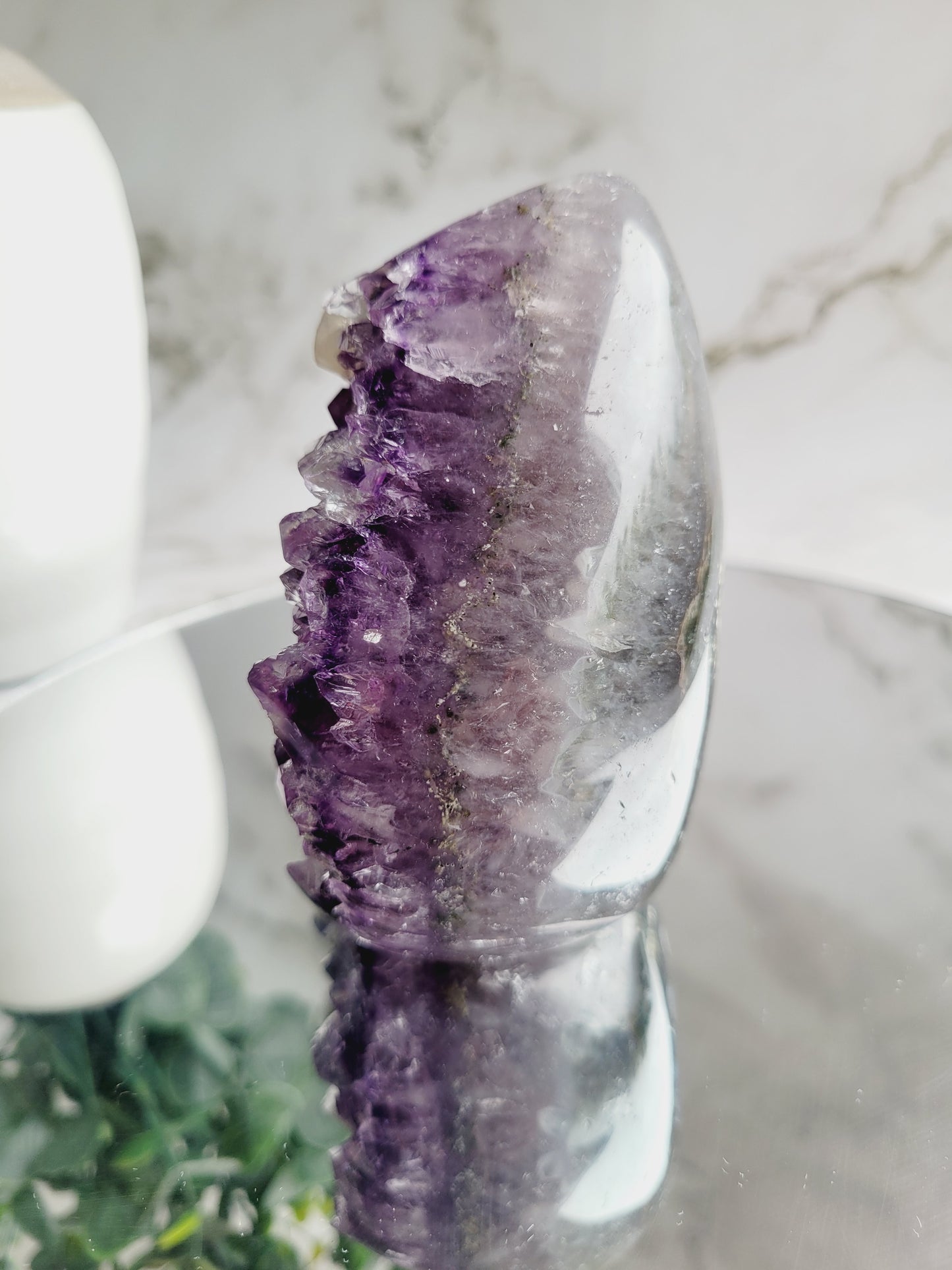 Druzy Amethyst, Calcite & Agate Flame