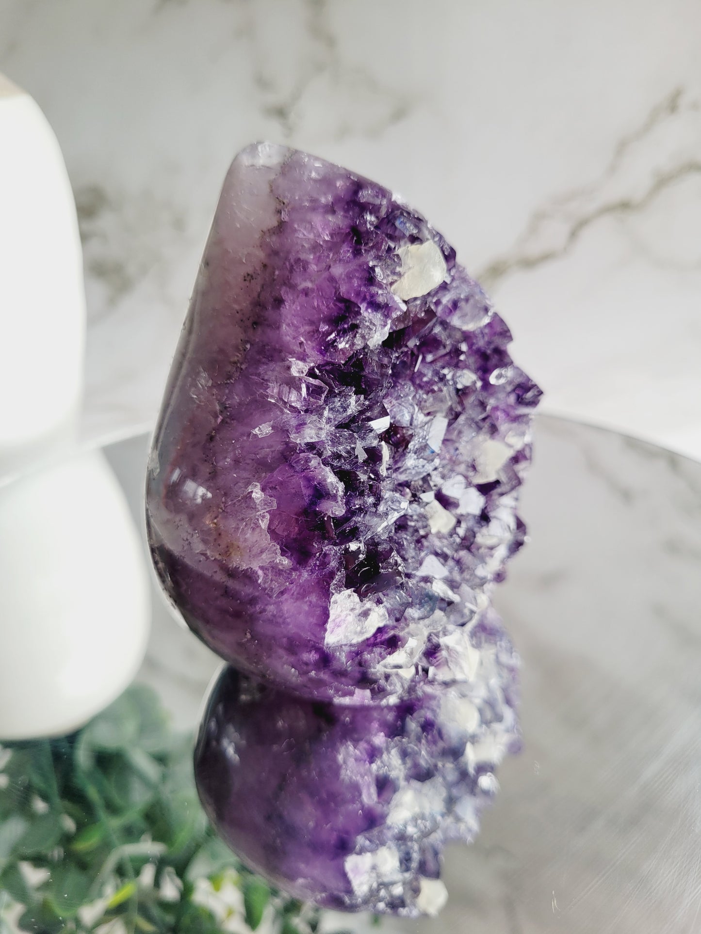 Druzy Amethyst, Calcite & Agate Flame