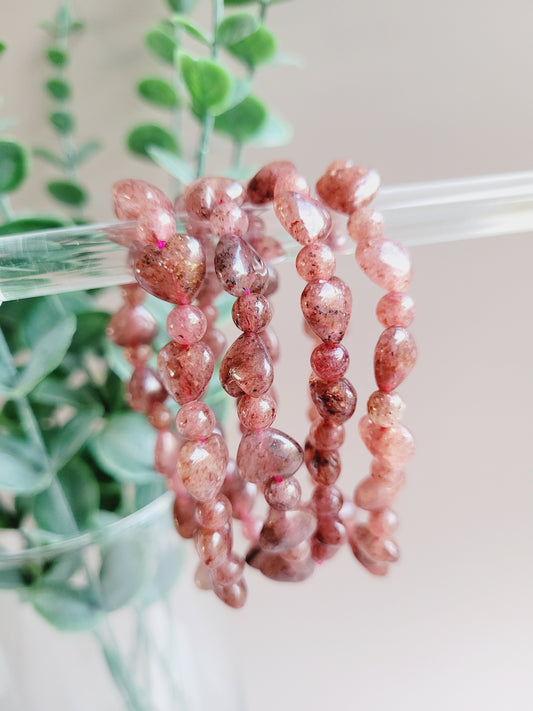 Strawberry Quartz with Hearts Crystal Bracelets