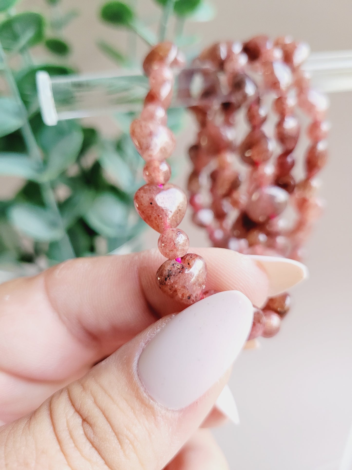 Strawberry Quartz with Hearts Crystal Bracelets