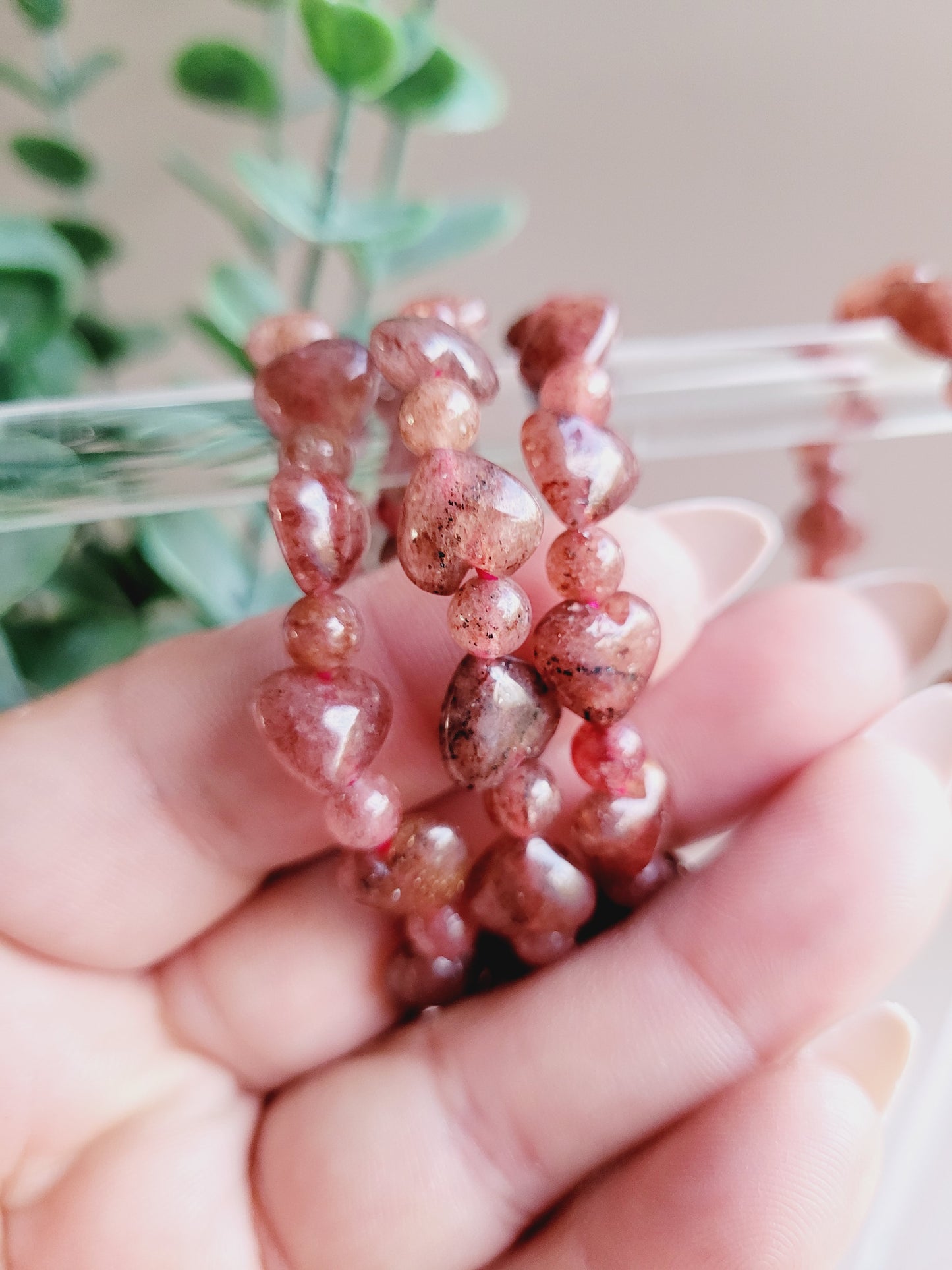 Strawberry Quartz with Hearts Crystal Bracelets