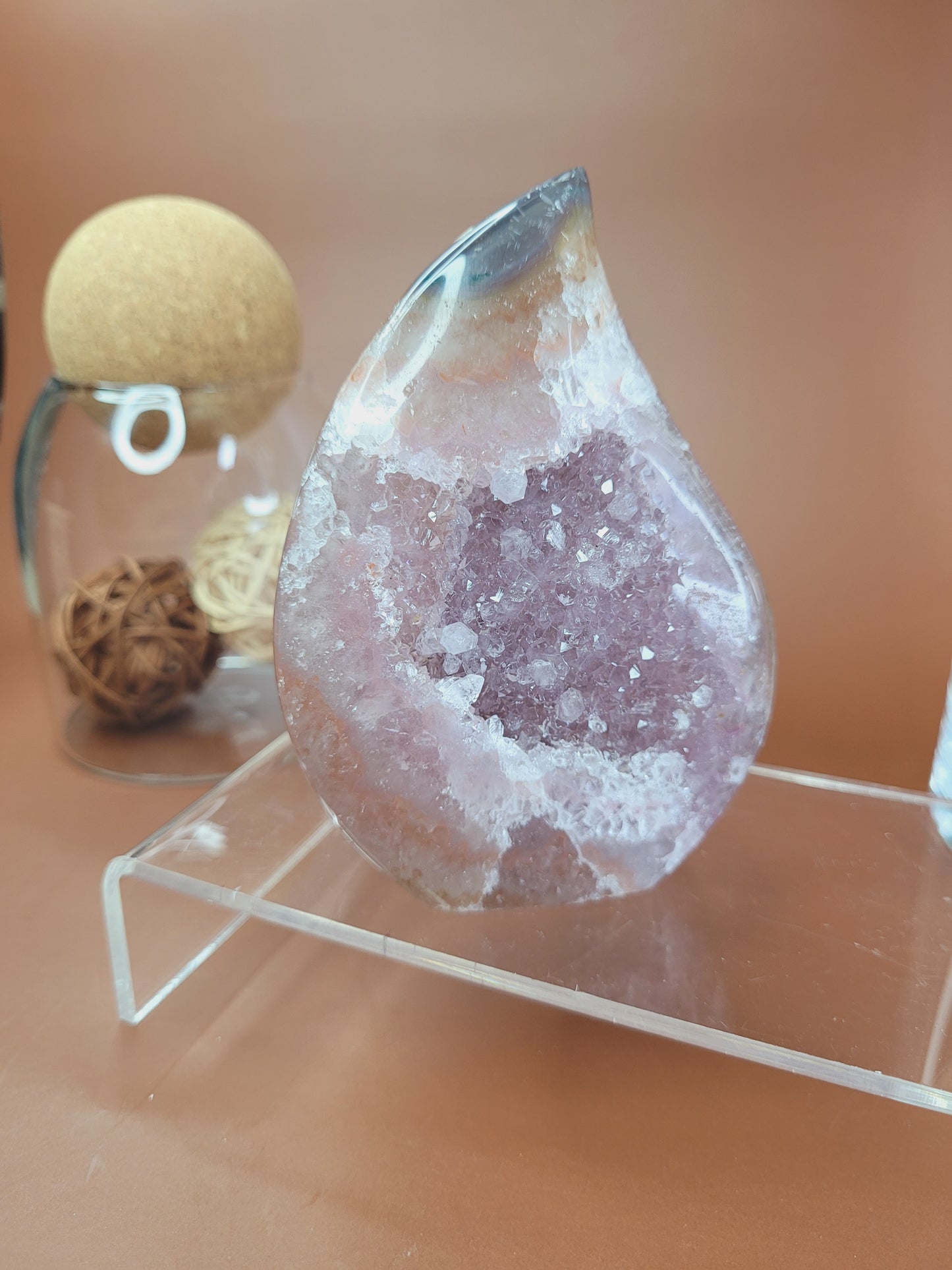 Druzy Amethyst and Calcite Flame/Freeform/ Amethyst/ High Quality Crystals/ Gifts for Him/ Gifts for Her/ Healing  Crystals/ Calming/ Pink