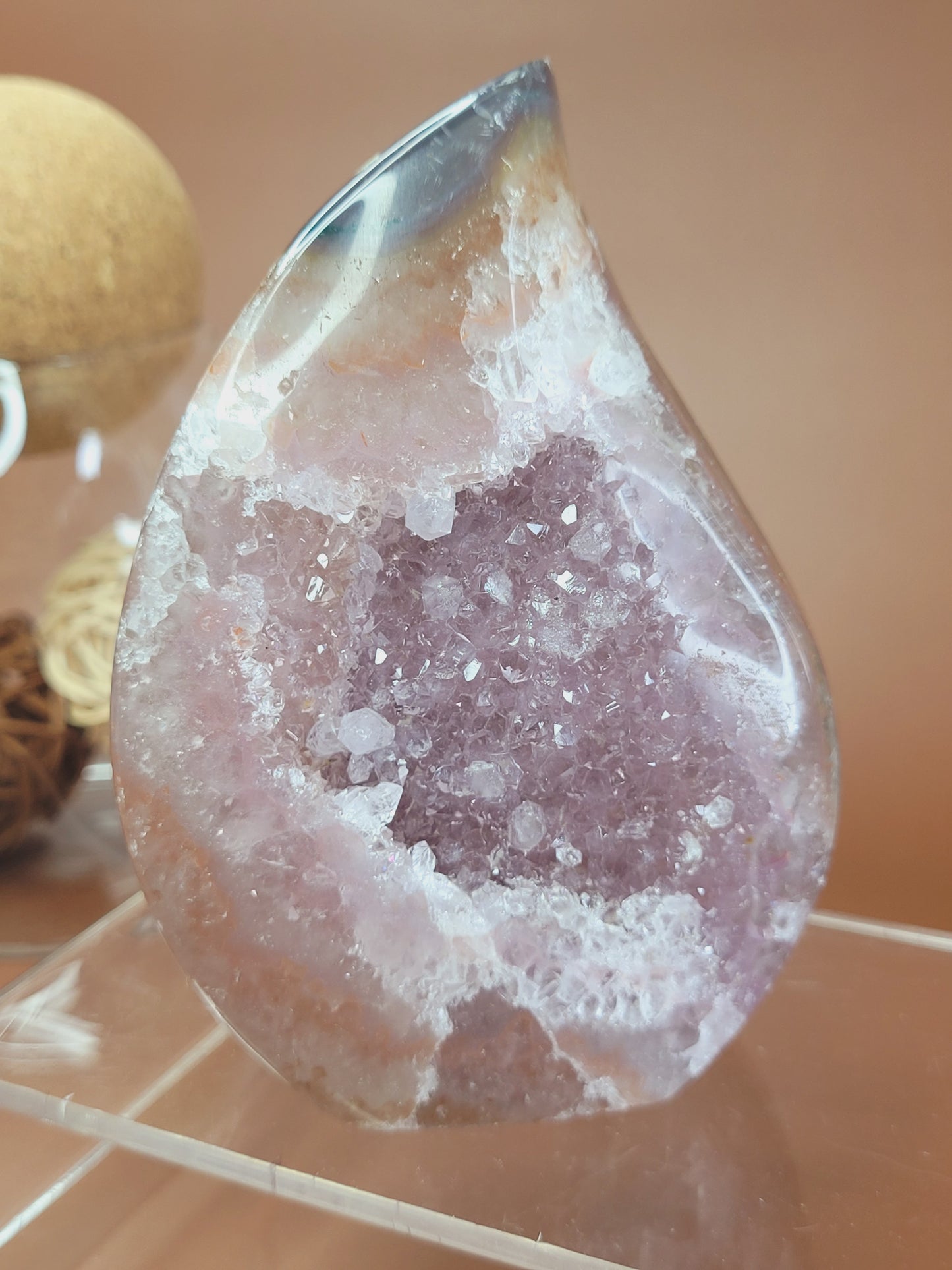 Druzy Amethyst and Calcite Flame/Freeform/ Amethyst/ High Quality Crystals/ Gifts for Him/ Gifts for Her/ Healing  Crystals/ Calming/ Pink