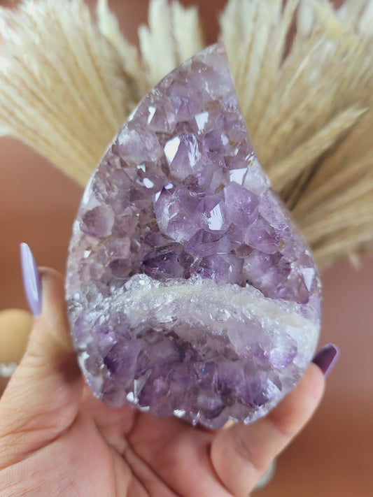 Druzy Amethyst and Calcite Flame/Freeform/ Amethyst/ High Quality Crystals/ Gifts for Him/ Gifts for Her/ Healing Crystals/ Calming/ Lavender