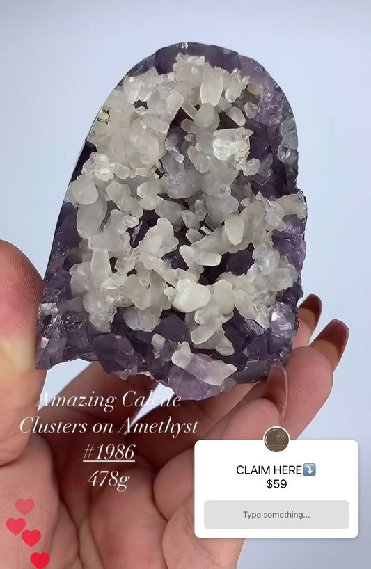 CALCITE CLUSTER ON AMETHYST CUTBASE