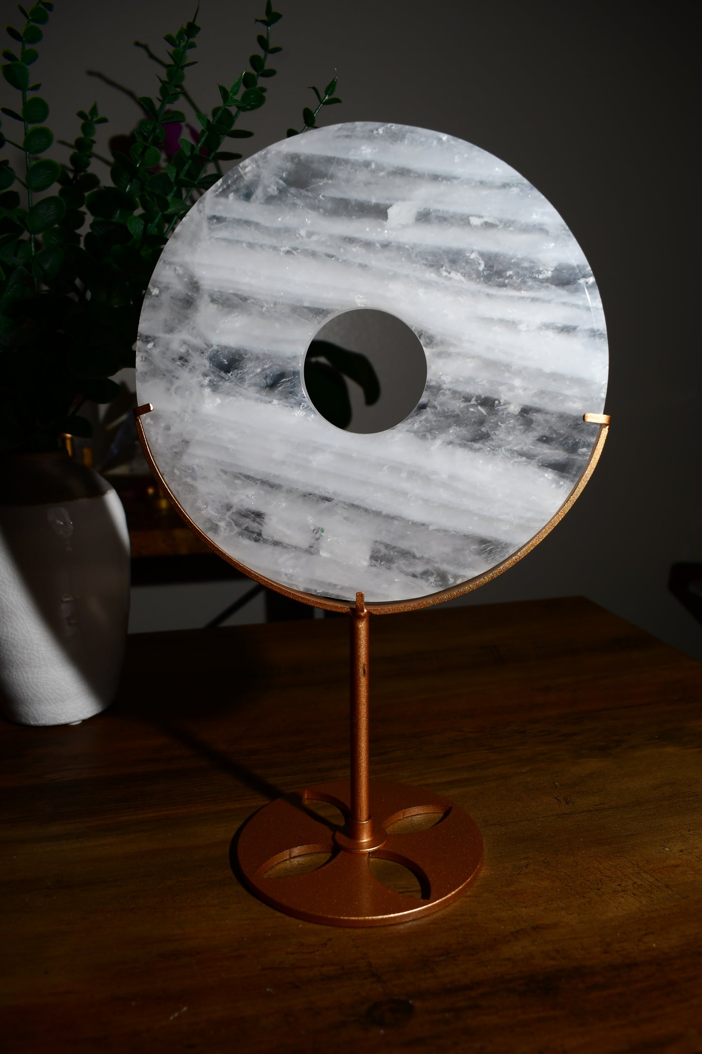 Clear Quartz XL Donut Carving on Stand