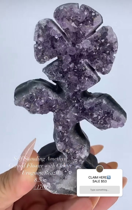 SELF STANDING AMETHYST CARVED FLOWER