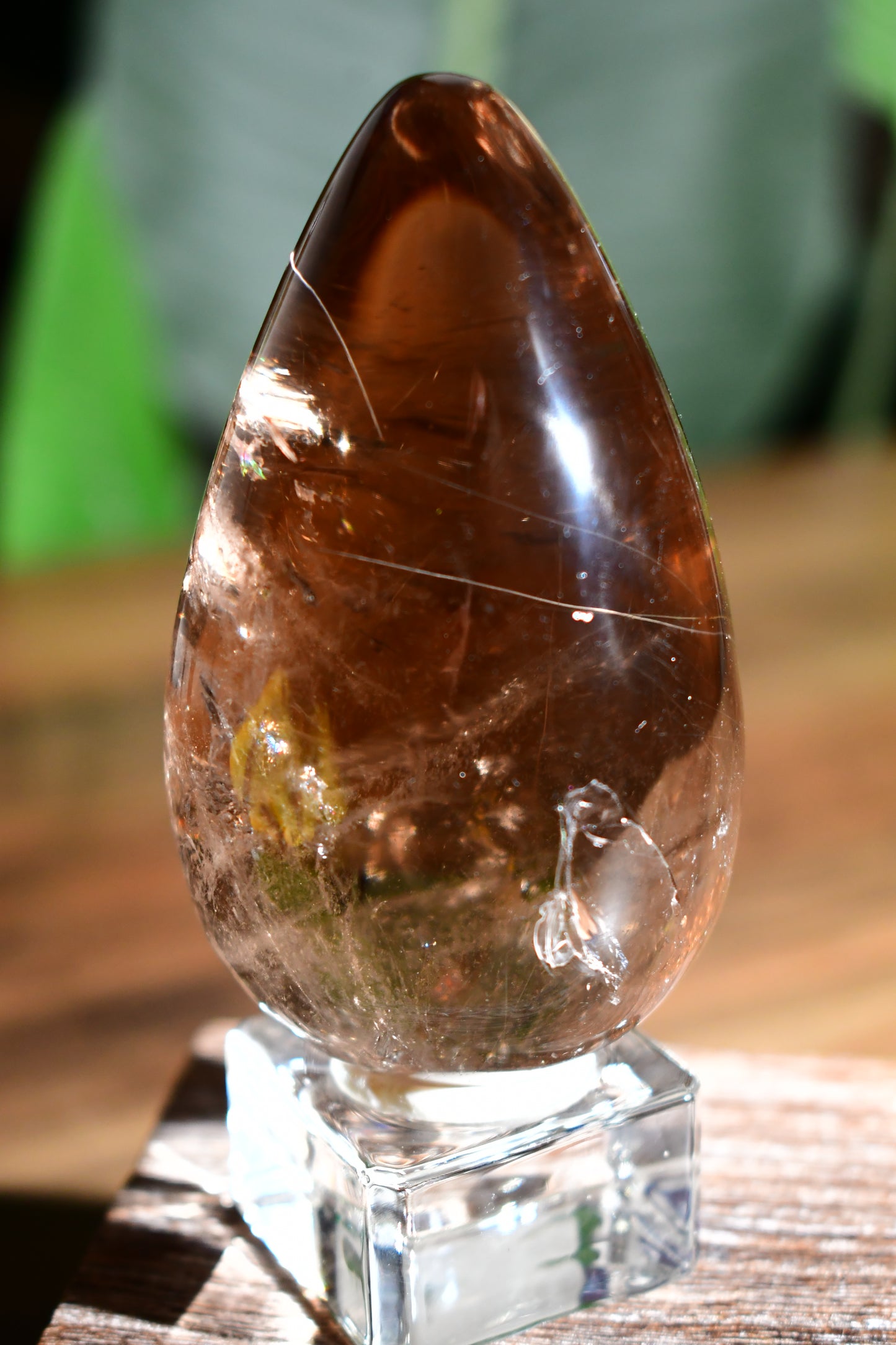 Smoky Quartz Rutile Egg Carving