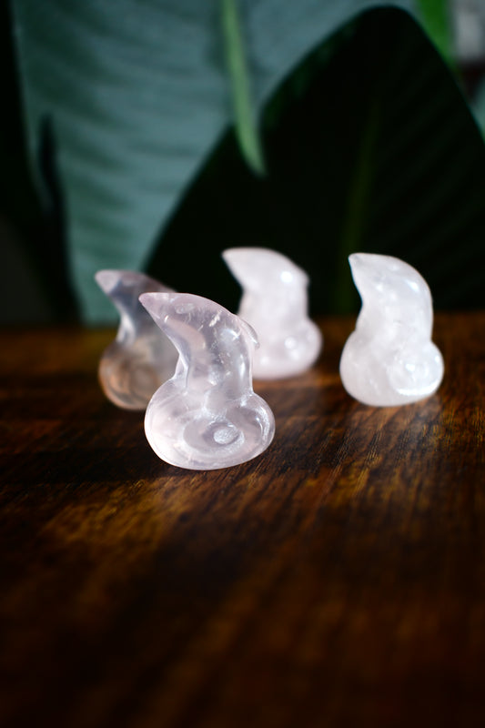 Mini Rose Quartz Dolphin on a Wave Carving