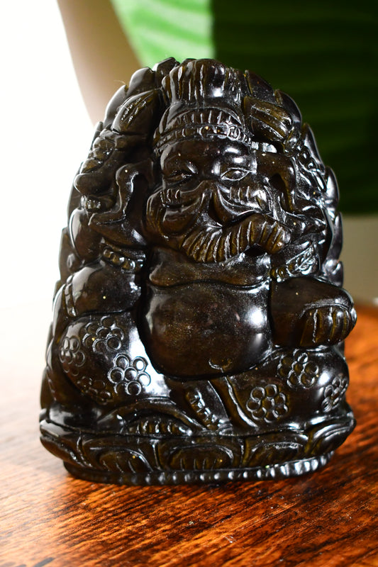 Golden Sheen Black Obsidian Ganesha