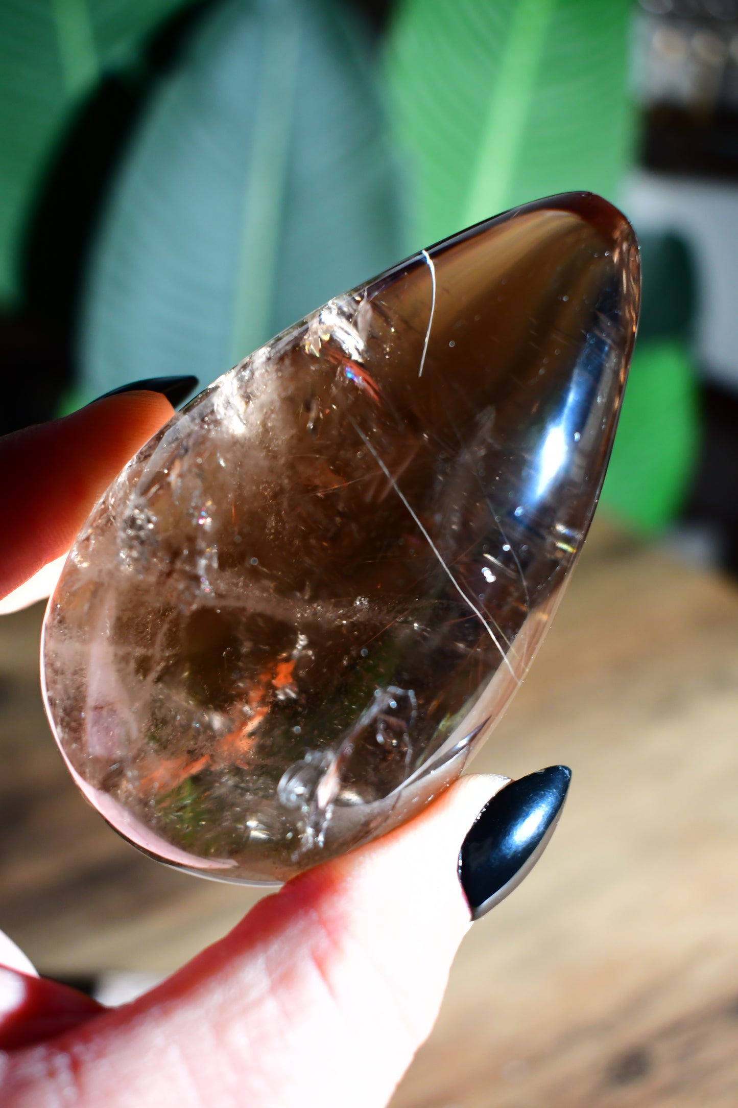 Smoky Quartz Rutile Egg Carving
