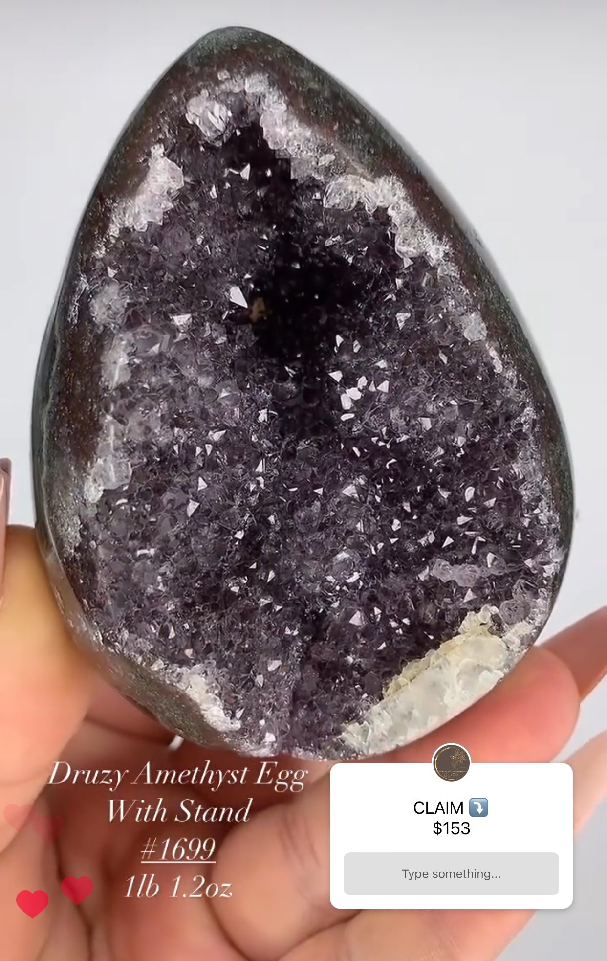 DRUZY AMETHYST EGG WITH WOOD STAND