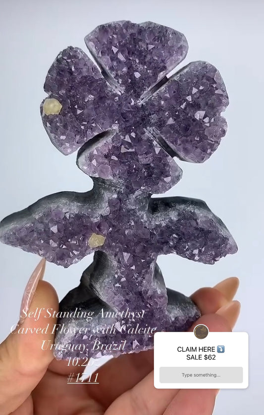 SELF STANDING AMETHYST CARVED FLOWER