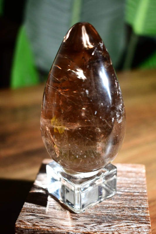 Smoky Quartz Rutile Egg Carving