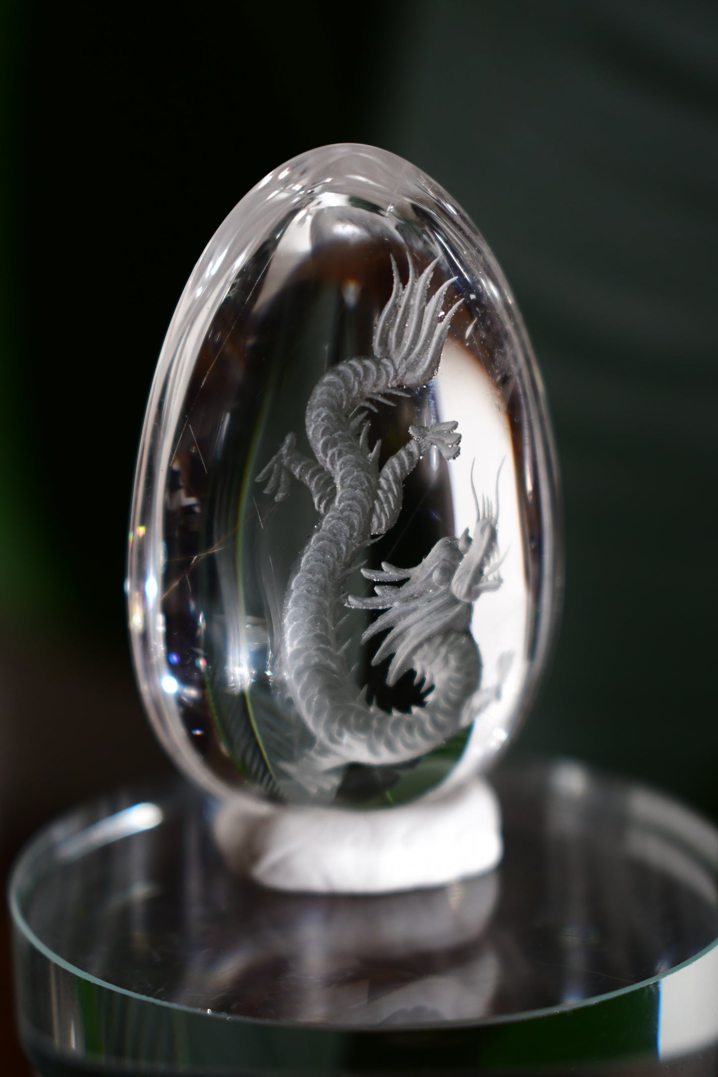 “Dragon” High-Quality Lodalite Quartz Etched Carvings with Rutile