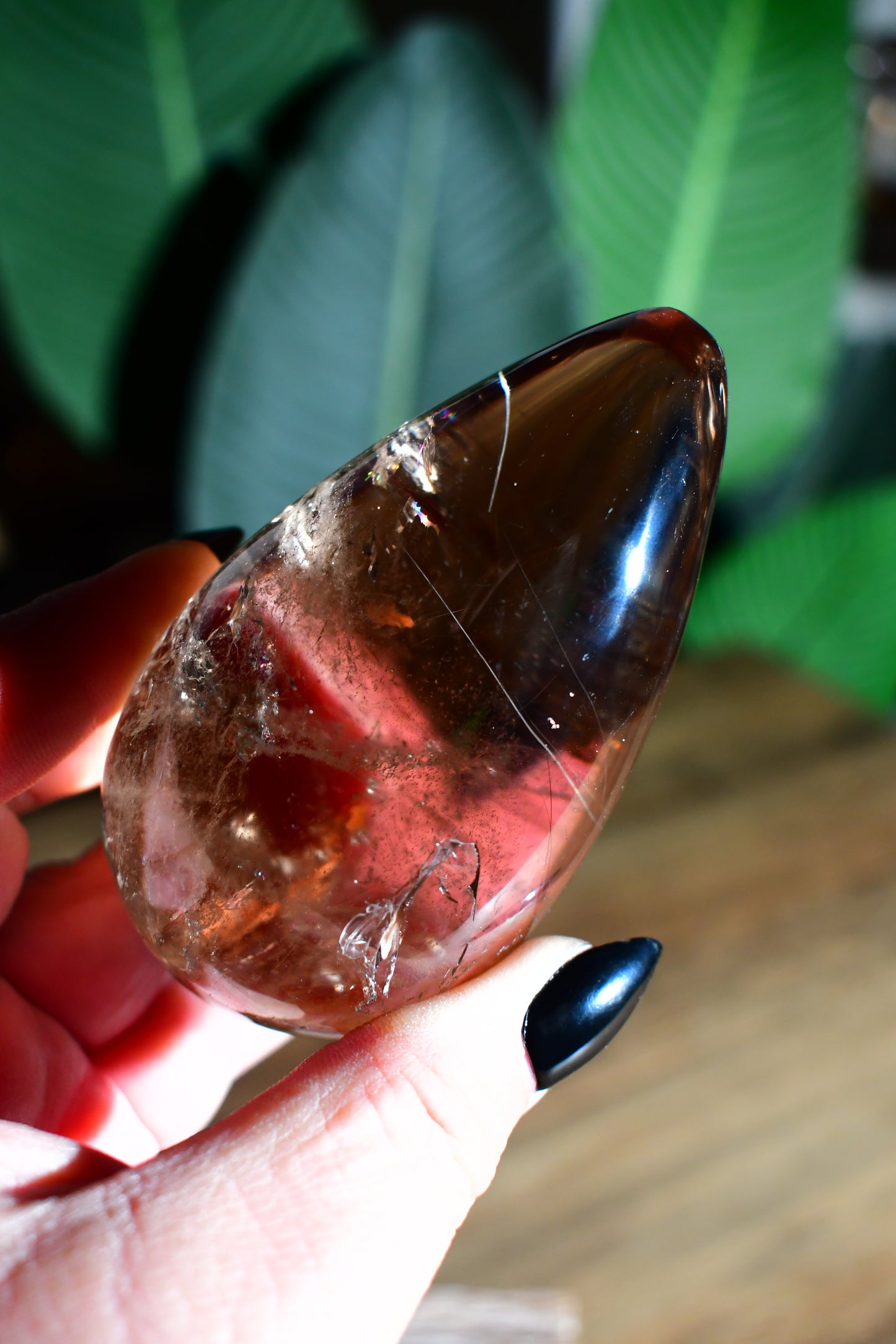Smoky Quartz Rutile Egg Carving