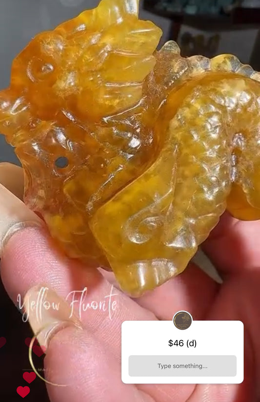 YELLOW FLUORITE DRAGON CARVING