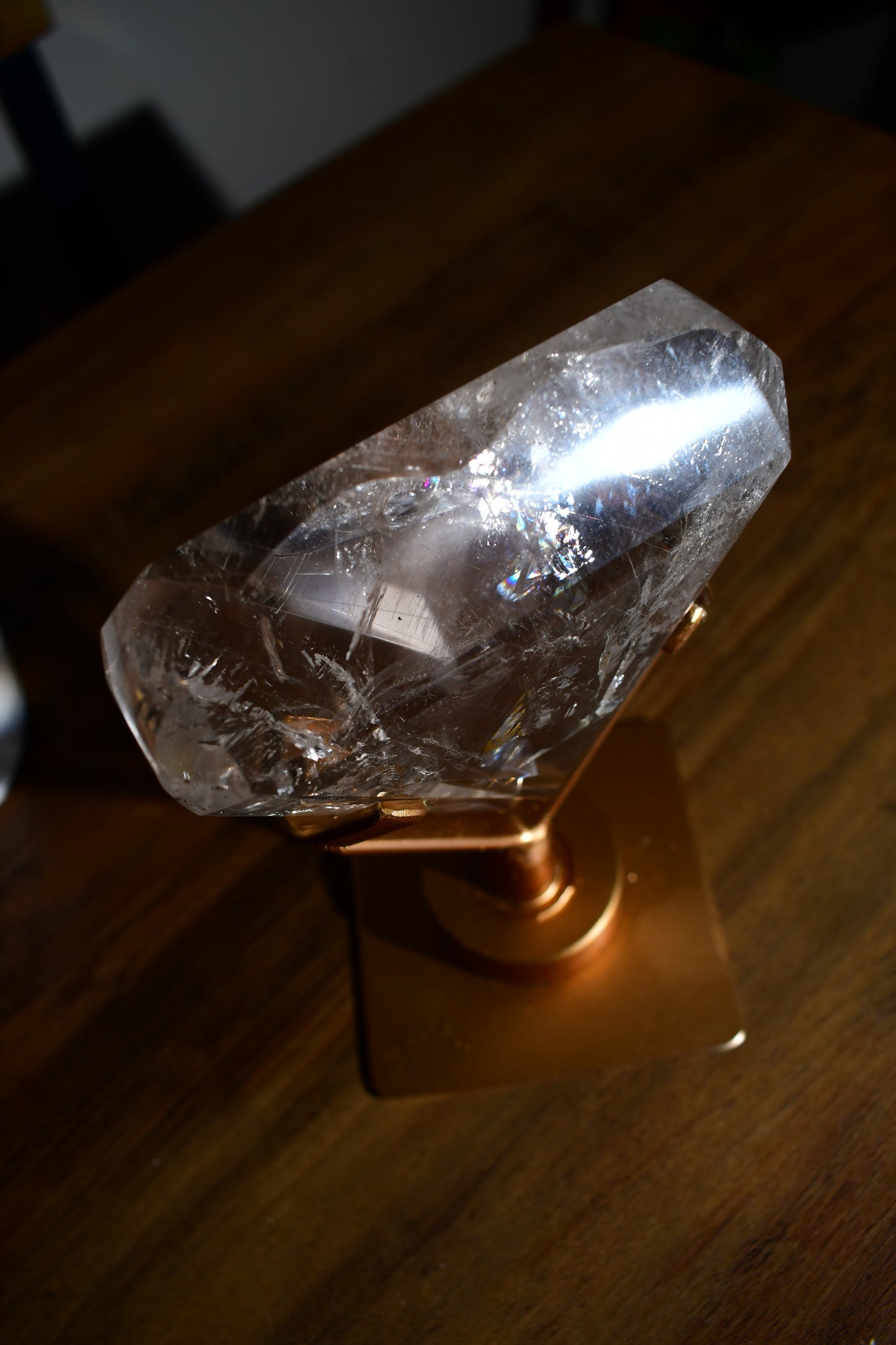 Lemurian Heart Carving with Rutile on Spinning Stand