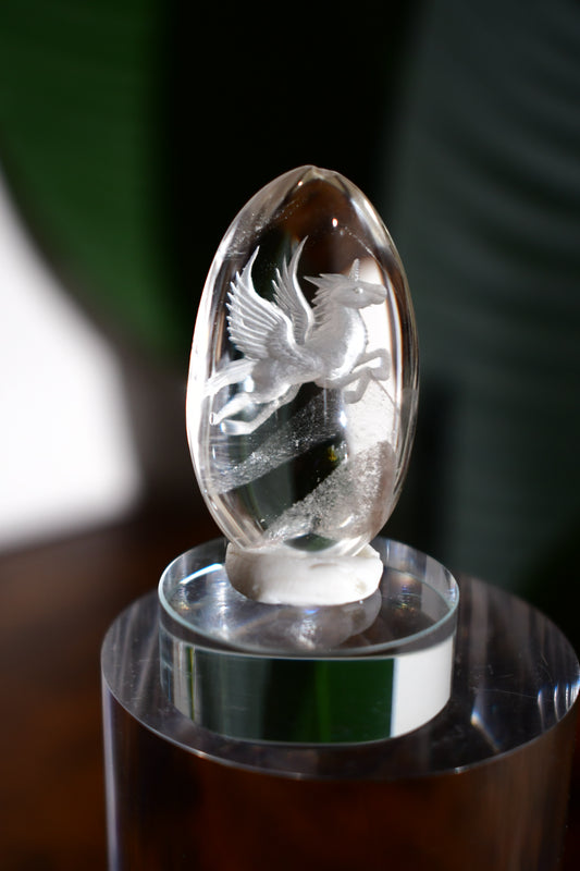 “Unicorn” High-Quality Lodalite Quartz Etched Carvings