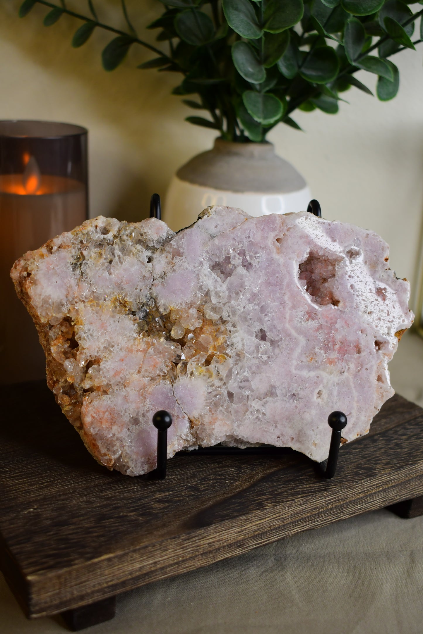 Pink Amethyst Druzy Slab with Stand