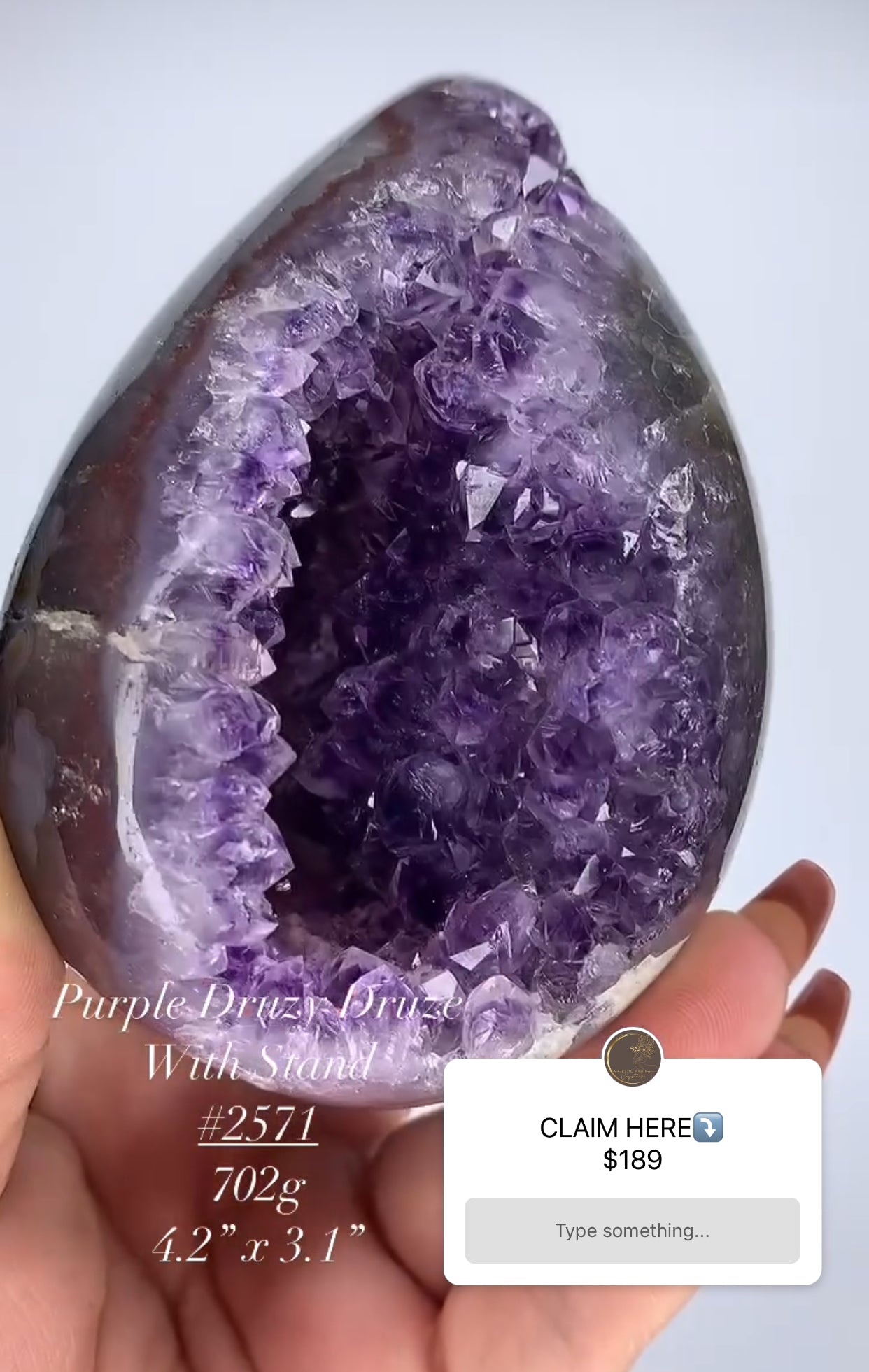 DEEP PURPLE AMETHYST EGG CARVING WITH STAND