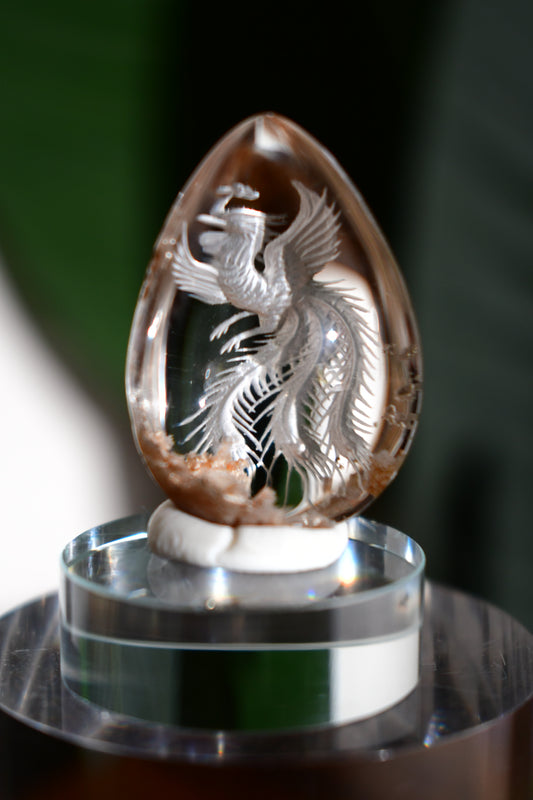 “Phoenix #1” High-Quality Lodalite Quartz Etched Carvings