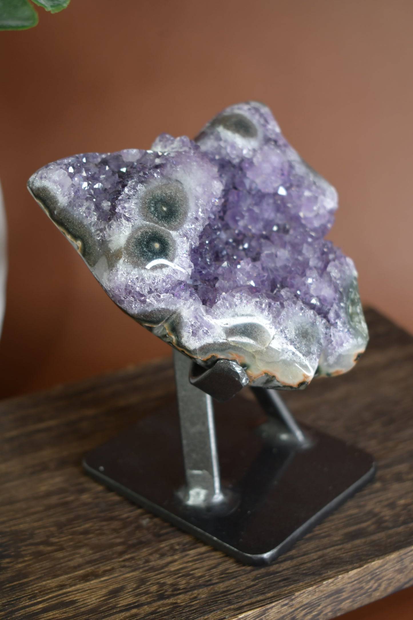 Druzy Amethyst and Stalactite Butterfly Carving on Metal Stand/ High Quality Crystals/ Healing Crystals/ Crystals on Stands/ Brazilian Crystals