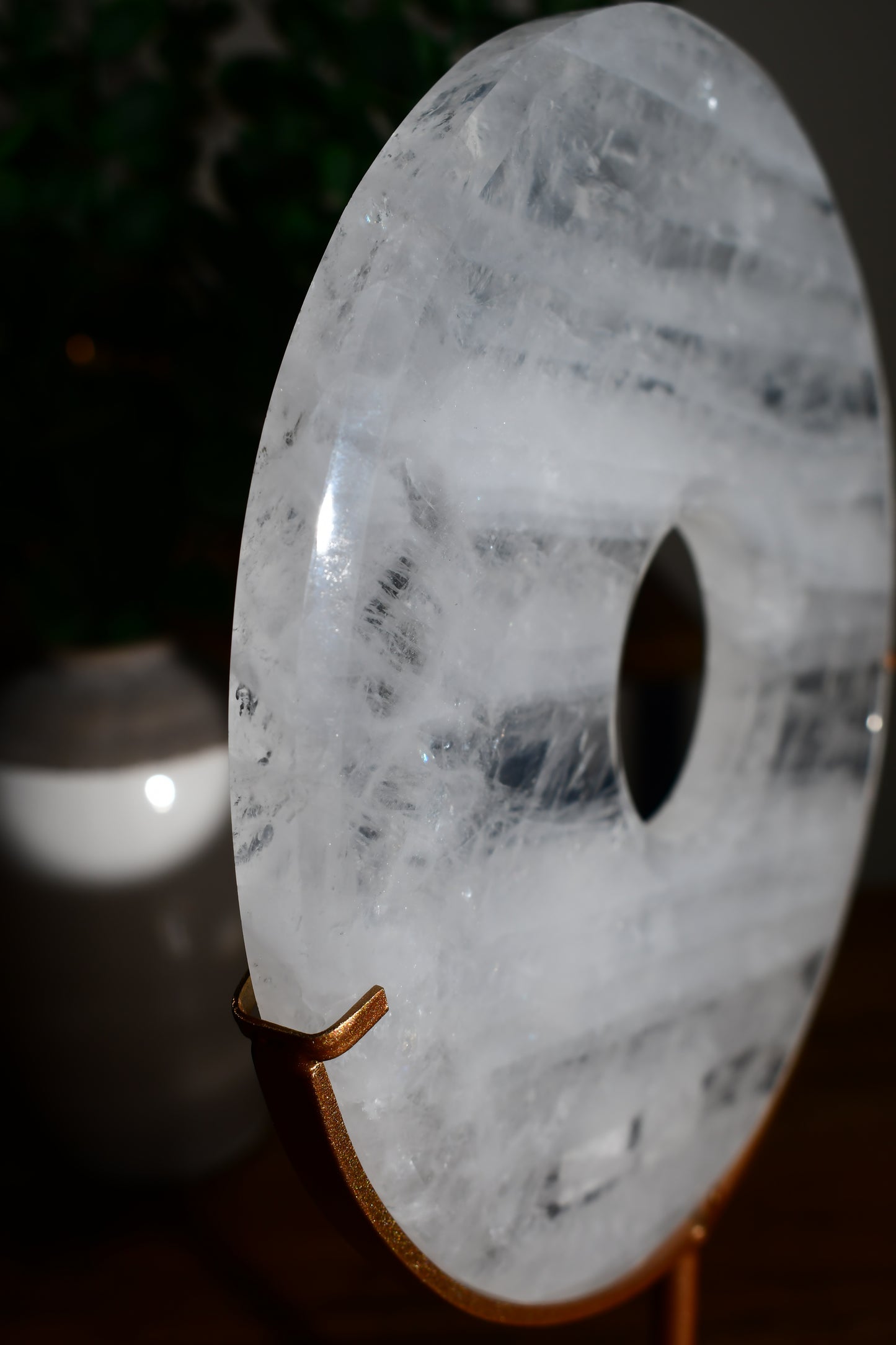 Clear Quartz XL Donut Carving on Stand