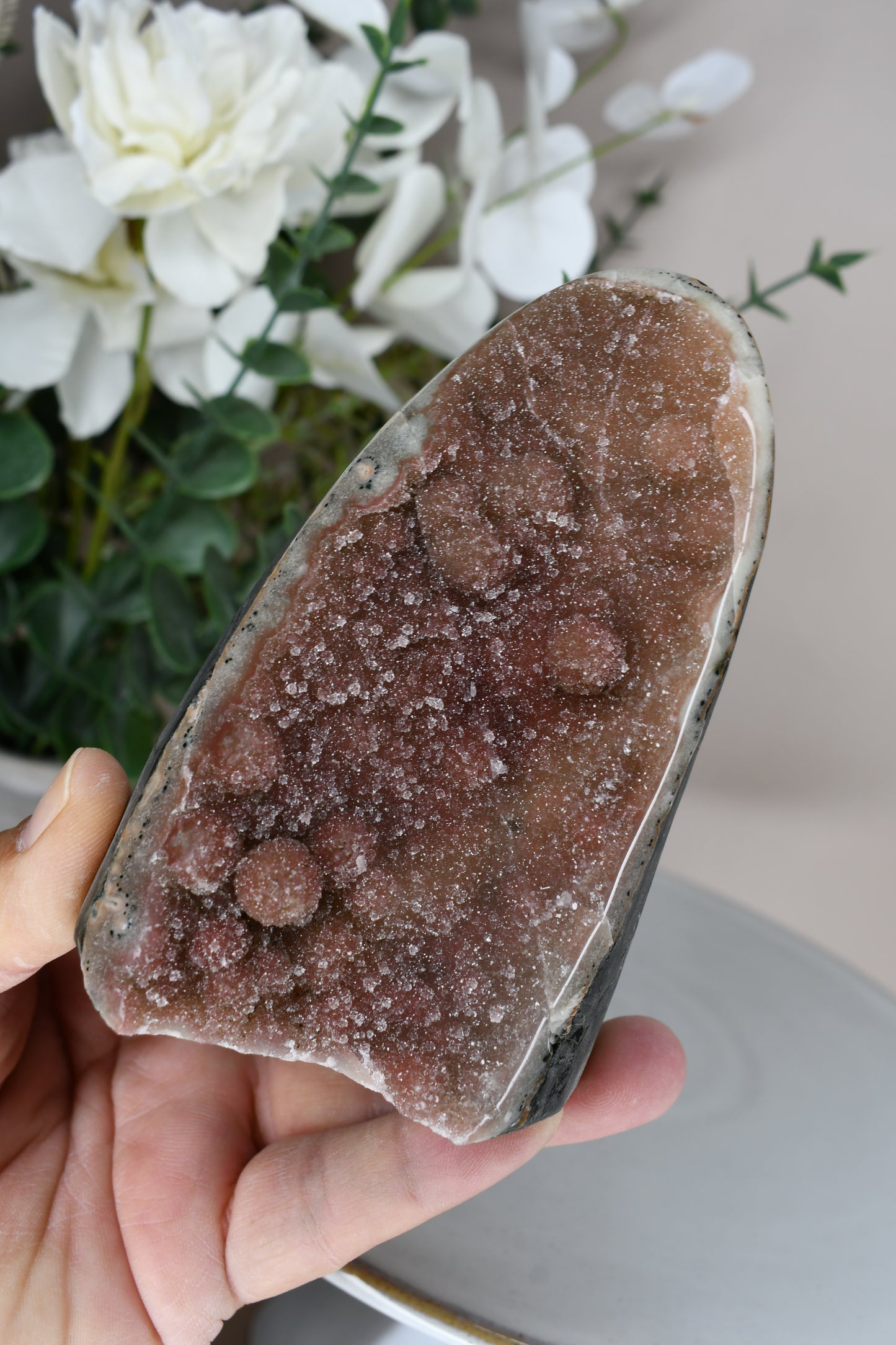 Druzy Amethyst Stalactite Cut Base/ Amethyst/ Calcite High Quality Crystals/ Gifts for Him/ Gifts for Her/ Healing Crystals/ Calming/ Pink