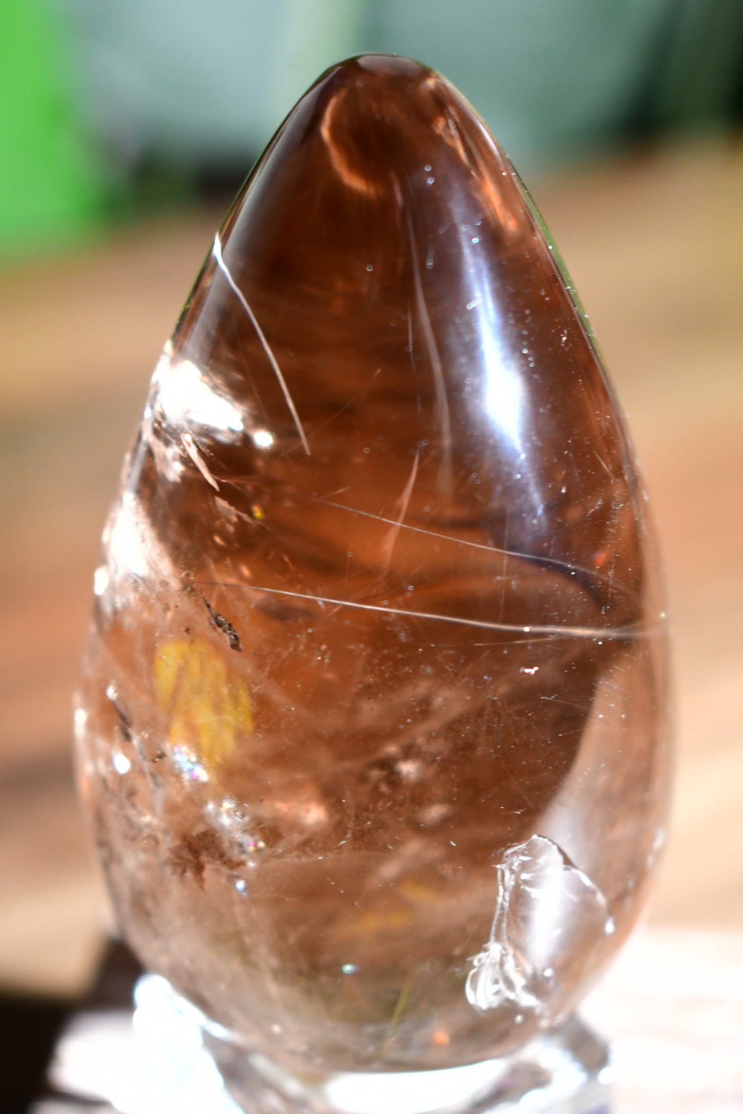 Smoky Quartz Rutile Egg Carving