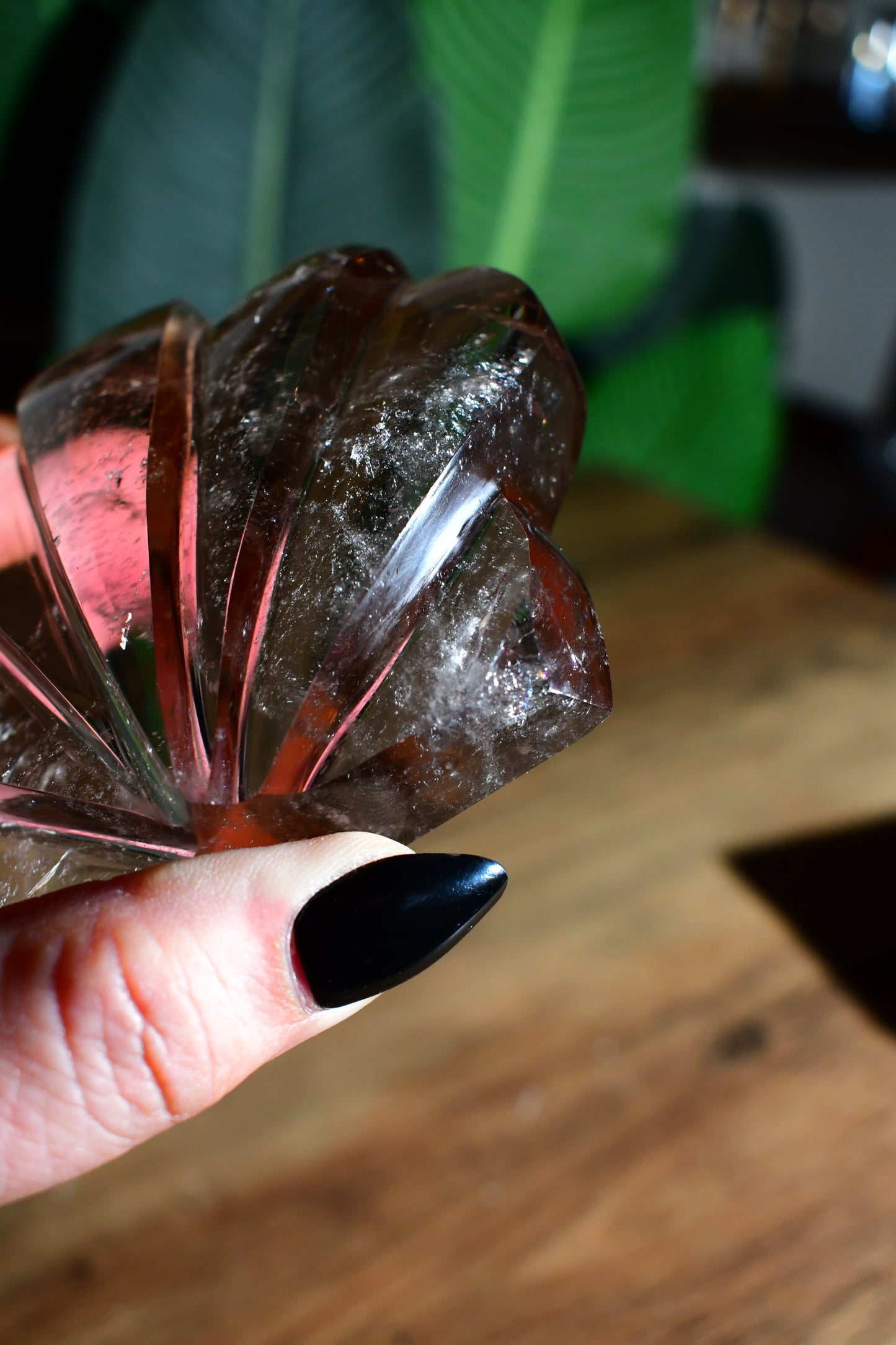 Smoky Quartz Self Standing Sunrise Seashell 02