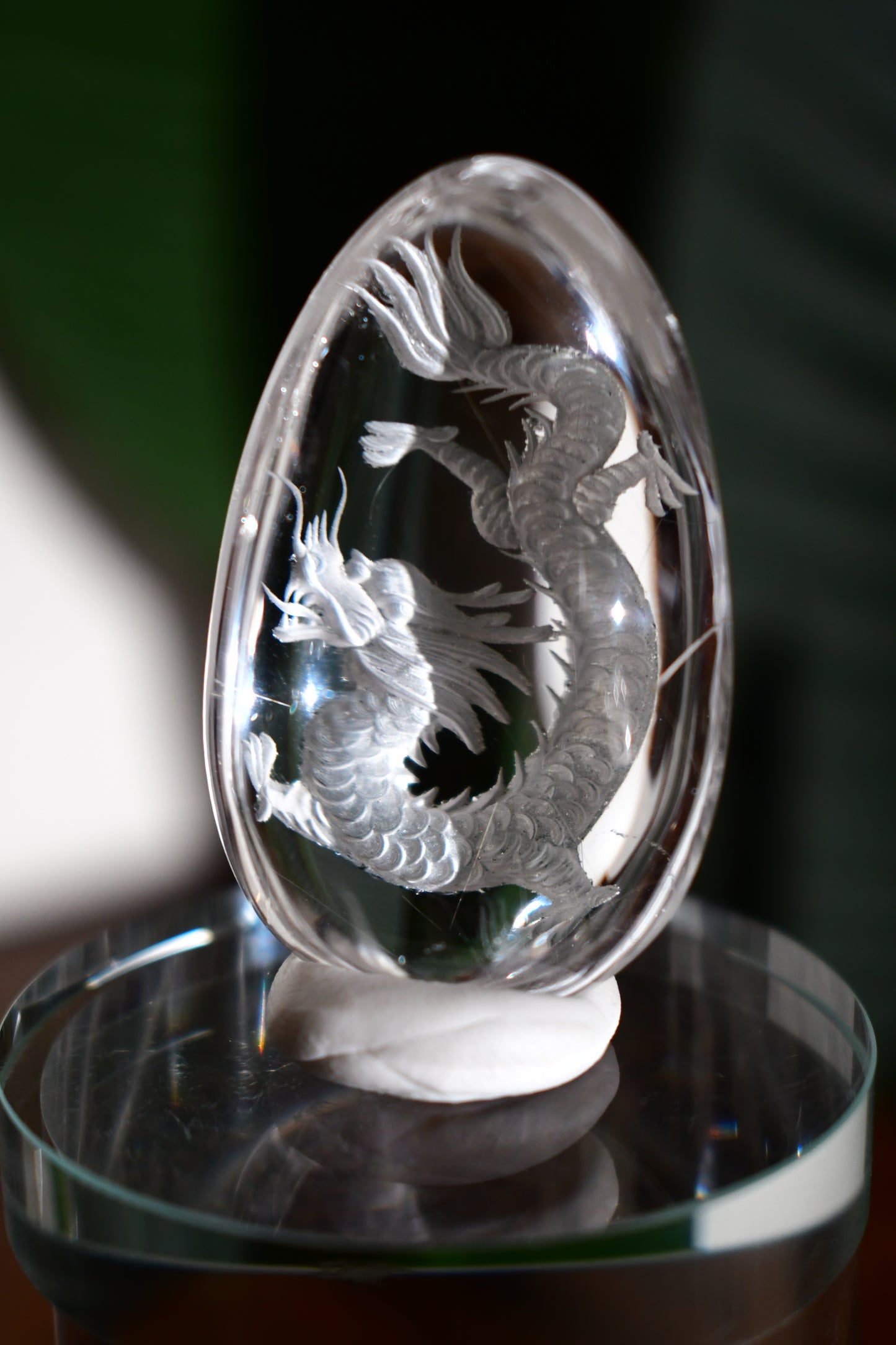 “Dragon” High-Quality Lodalite Quartz Etched Carvings with Rutile