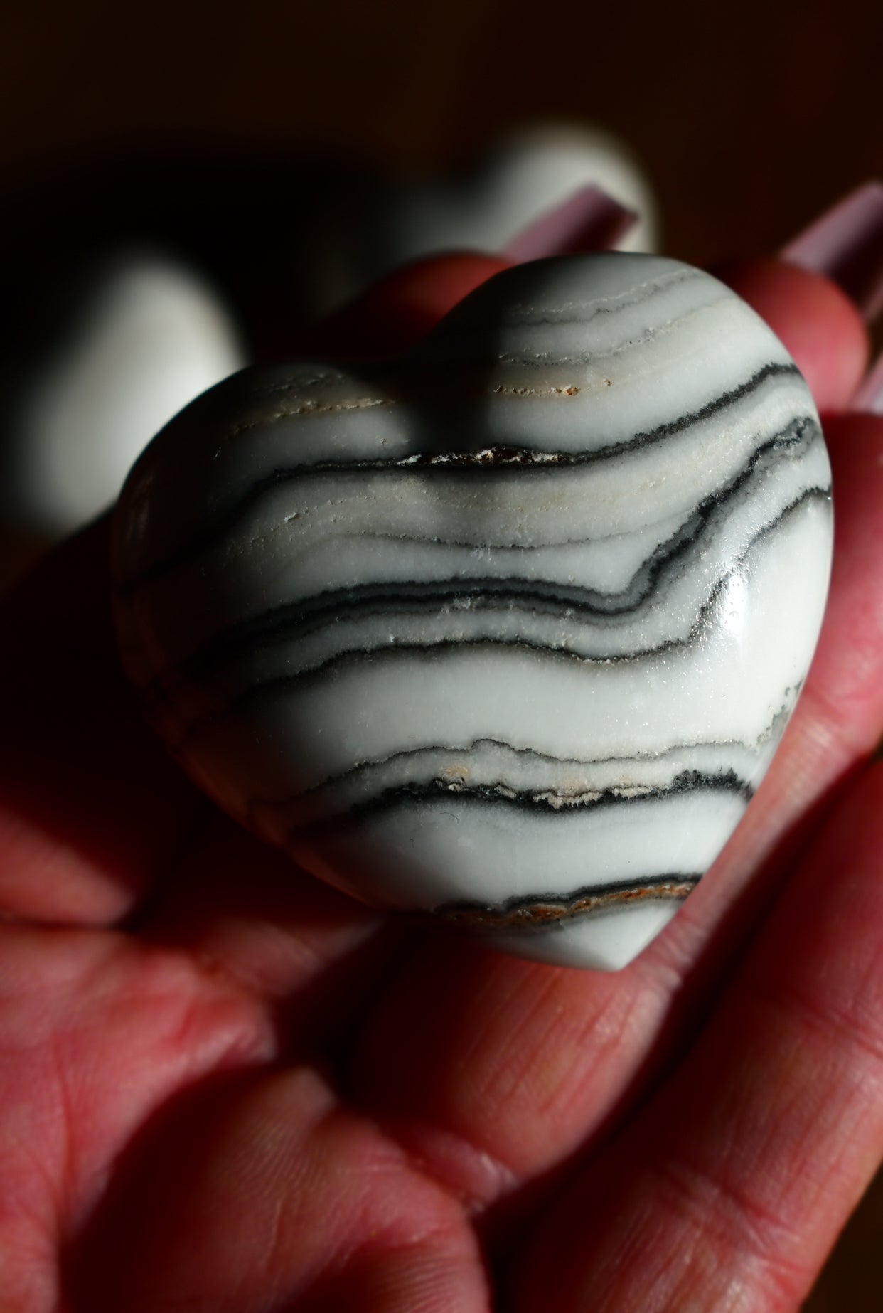 Zebra Calcite Heart Carvings