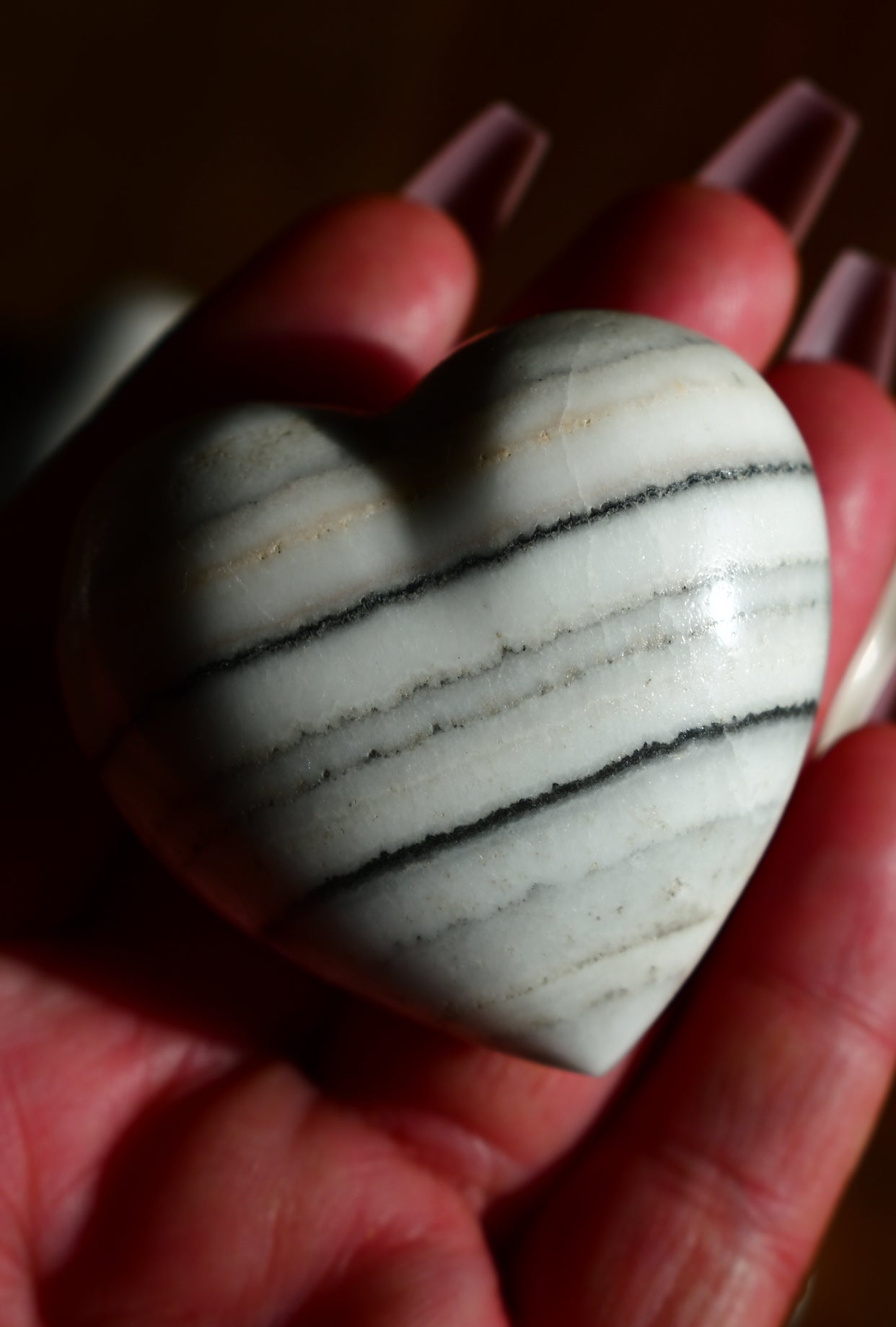 Zebra Calcite Heart Carvings