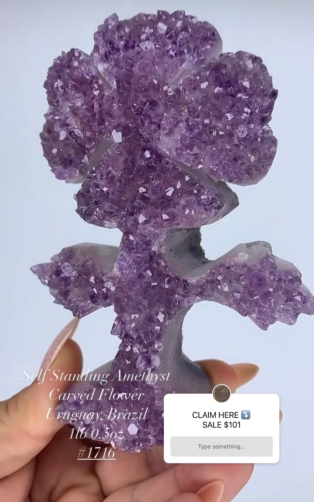 SELF STANDING AMETHYST CARVED FLOWER