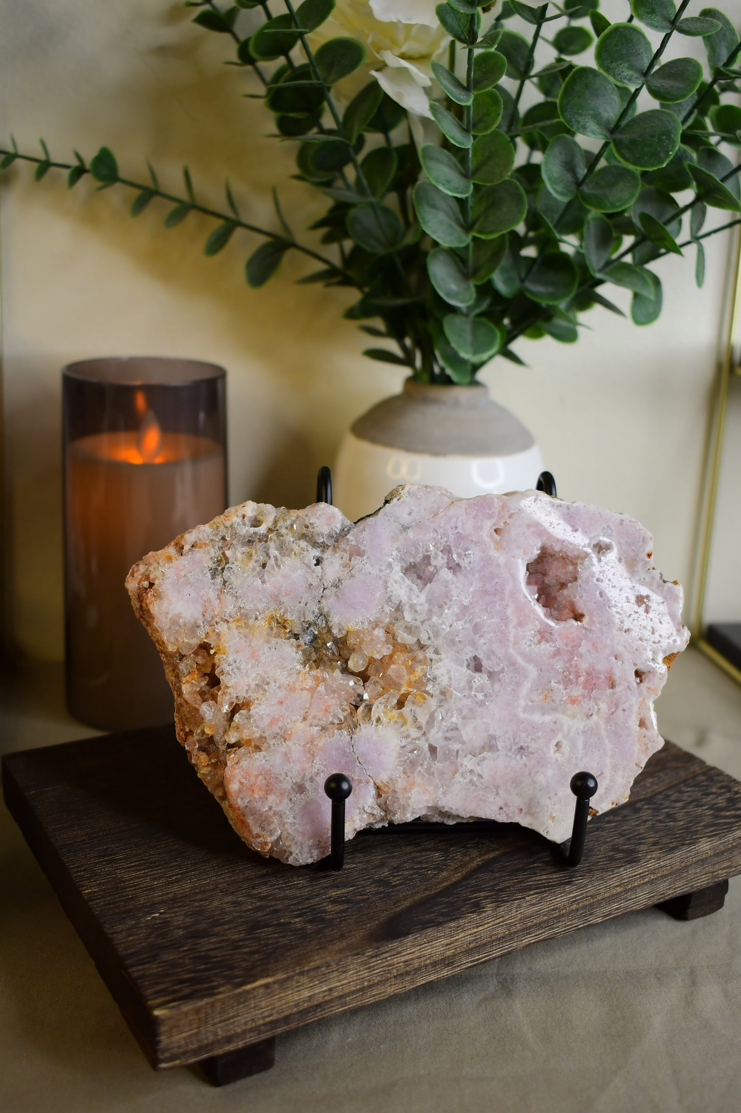 Pink Amethyst Druzy Slab with Stand