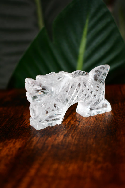Intricately Carved Clear Quartz Dragon