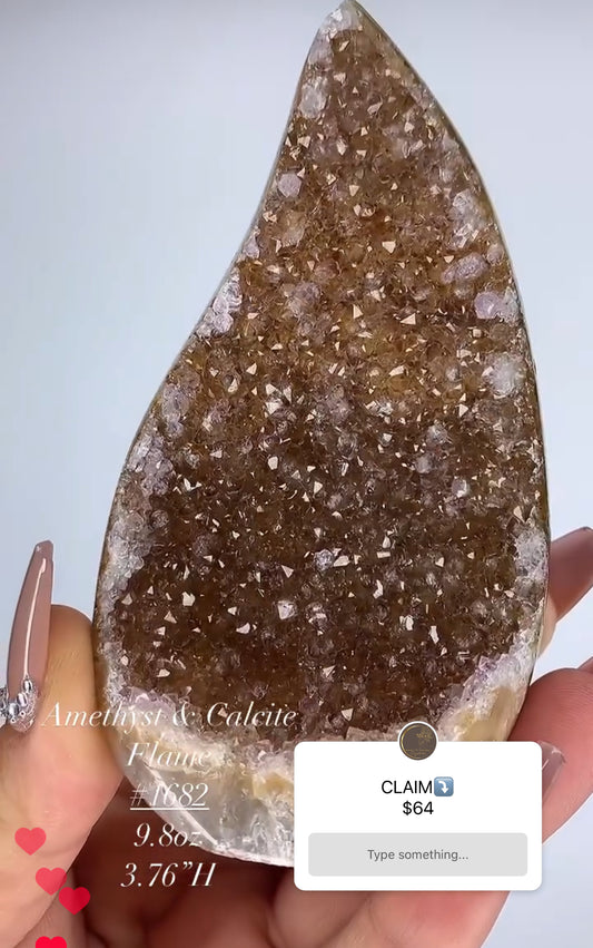 SUGAR DRUZY AMETHYST ON CALCITE FLAME