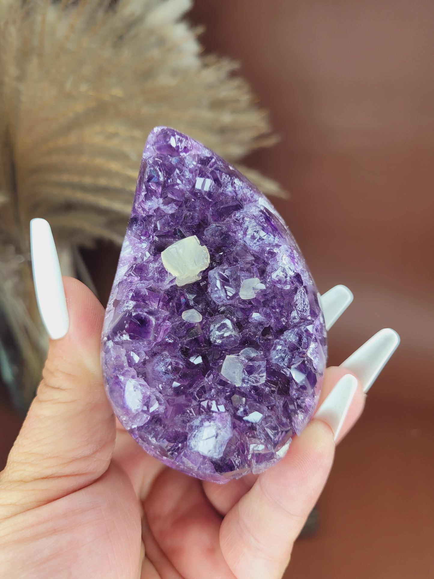 Druzy Amethyst and Calcite Flame