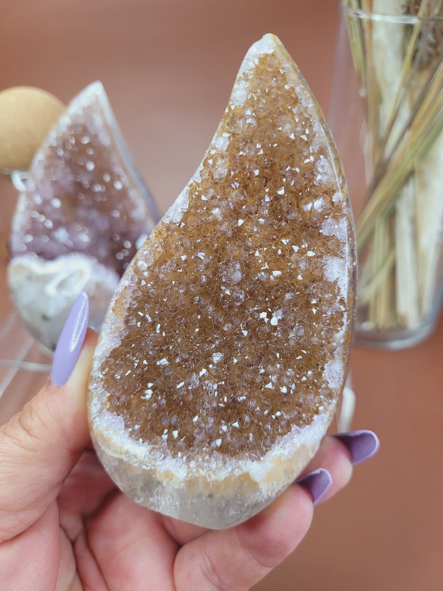 Druzy Amethyst and Calcite Flame/Freeform/ Amethyst/ High Quality Crystals/ Gifts for Him/ Gifts for Her/ Healing Crystals/ Calming/ Orange