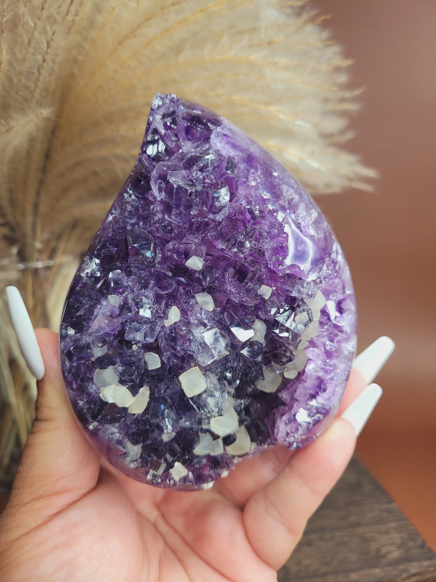 Druzy Amethyst and Calcite Flame