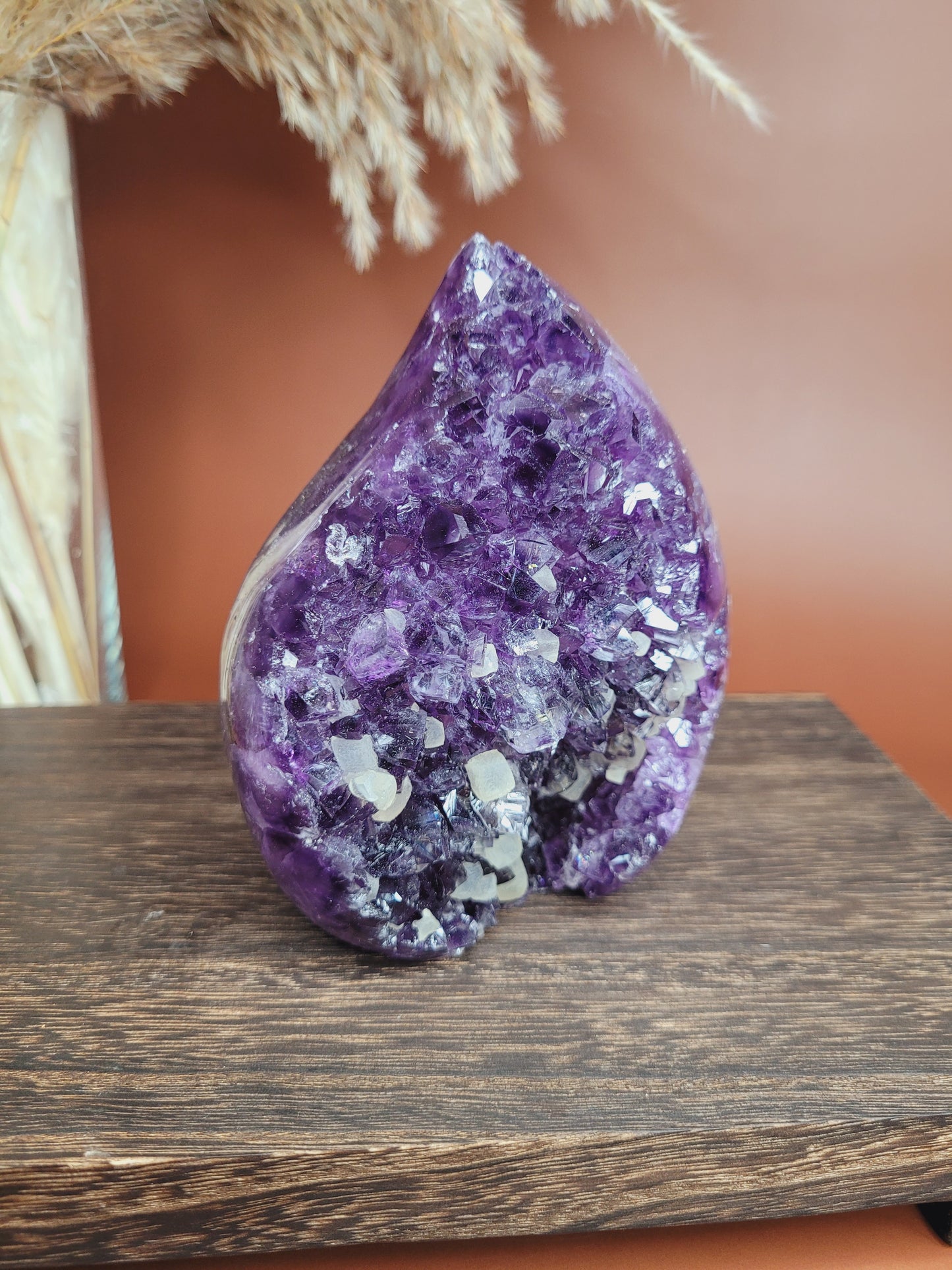 Druzy Amethyst and Calcite Flame