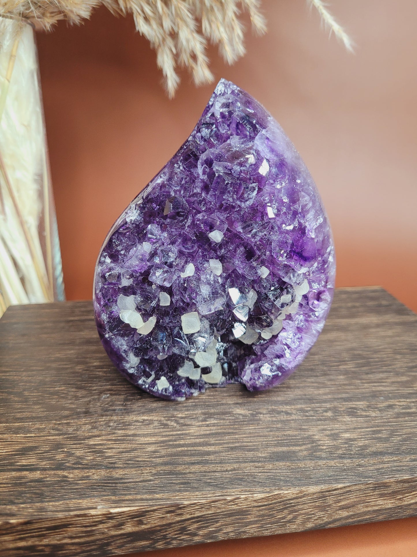 Druzy Amethyst and Calcite Flame