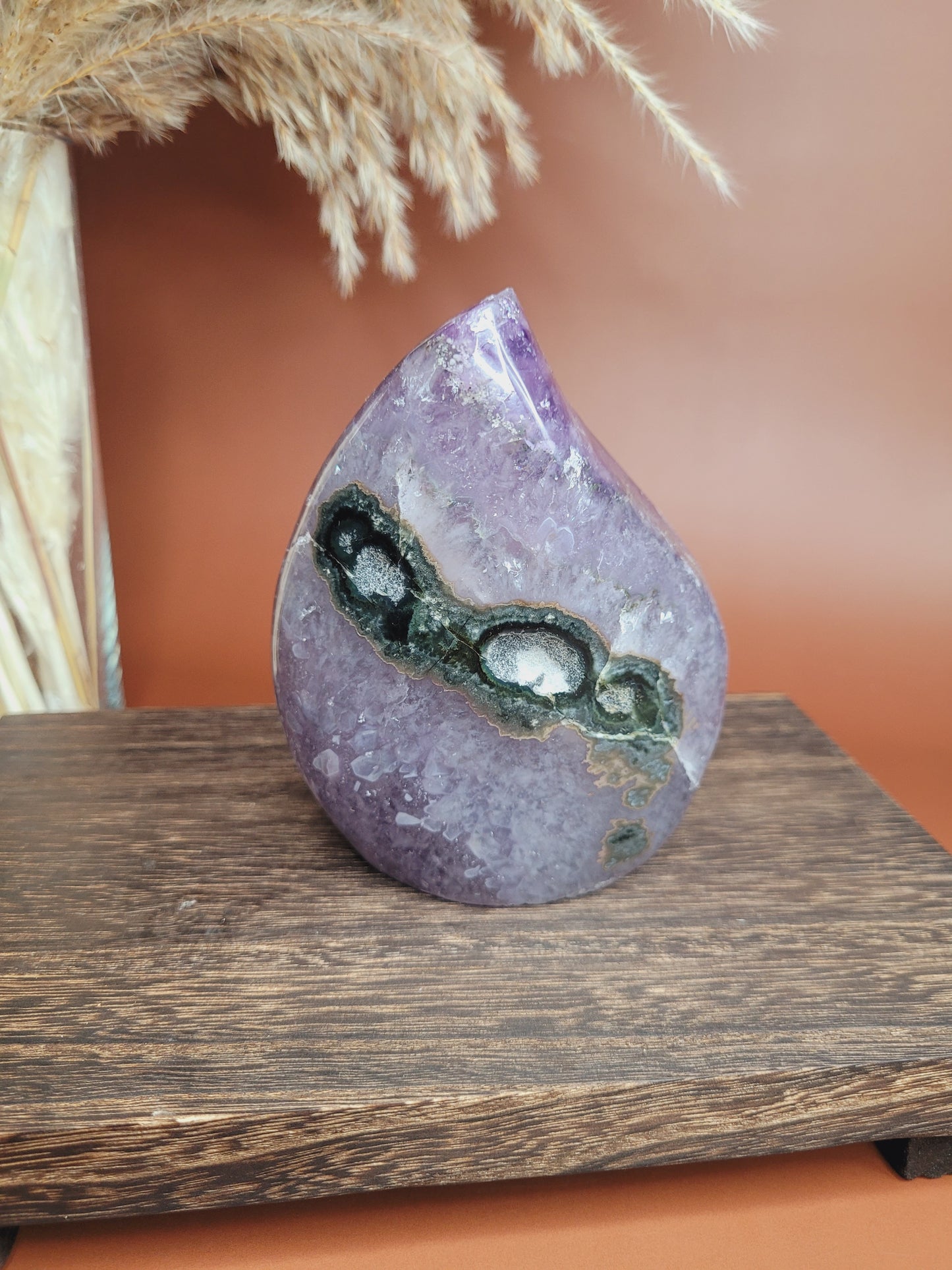 Druzy Amethyst and Calcite Flame