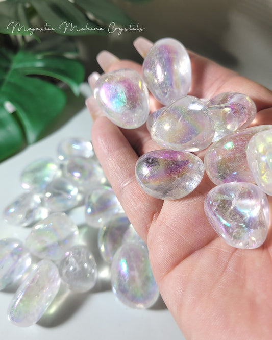 Aura Clear Quartz Tumbles